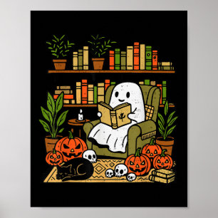 Ghost Bibliotek Reading Bokar Halloween Librarian Poster