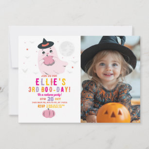 Ghost Birthday Pumpkins Girls Rosa Photo Inbjudningar