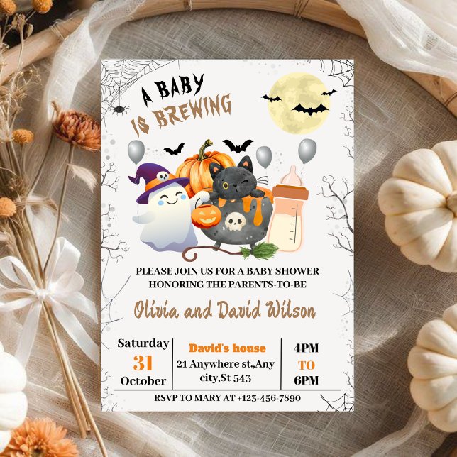 Ghost,Black Cat,Pumpkin : Halloween Baby Shower Inbjudningar (Skapare uppladdad)