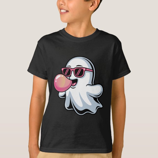 Ghost Blowing Rosa Bubblegum Halloween Småbarn Boy T Shirt (Framsida)