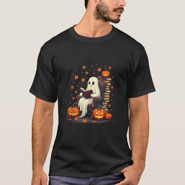 Ghost Bok Reader Reading Bok Älskare Lacher Funny T Shirt (Framsida)