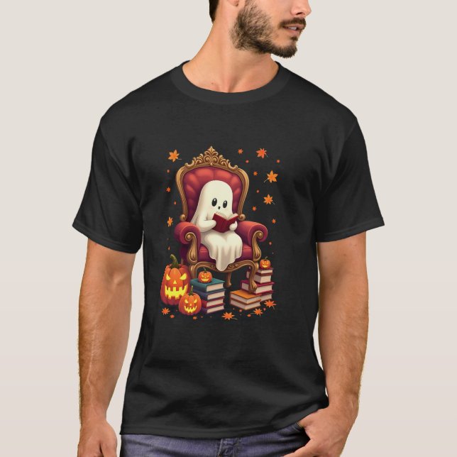 Ghost Bok Reader Reading Bok Älskare Lacher Funny T Shirt (Framsida)