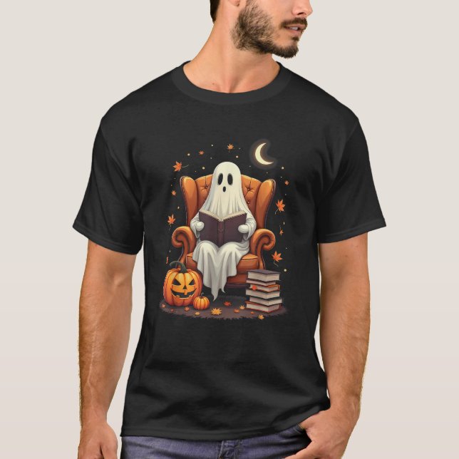 Ghost Bok Reader Reading Bok Älskare Lacher Funny T Shirt (Framsida)