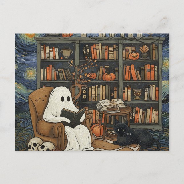 Ghost Bok Reader Reading Bok Literature Älskare Helg Vykort (Framsida)