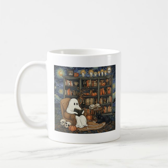 Ghost Bok Reader Reading Bok Literature Älskare Kaffemugg (Vänster)