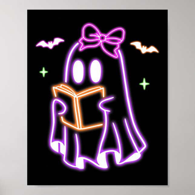Ghost Bok Reading Halloween Cute Ghost Bok Älskare Poster (Framsidan)