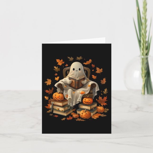 Ghost Bok Reading Pumpkin Gothic Halloween Teache Kort (Framsida)