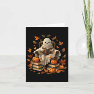 Ghost Bok Reading Pumpkin Gothic Halloween Teache Kort