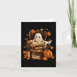 Ghost Bok Reading Pumpkin Gothic Halloween Teache Kort