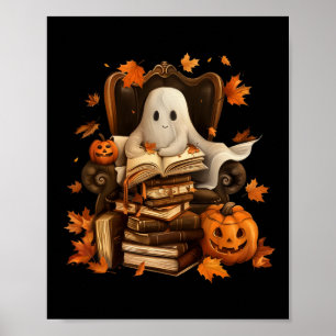 Ghost Bok Reading Pumpkin Gothic Halloween Teache Poster