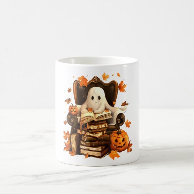 Ghost Bok Reading Pumpkin Halloween-lärare Kaffemugg (Center)