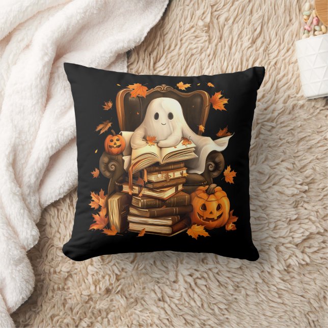 Ghost Bok Reading Pumpkin Halloween-lärare Kudde (Filt)