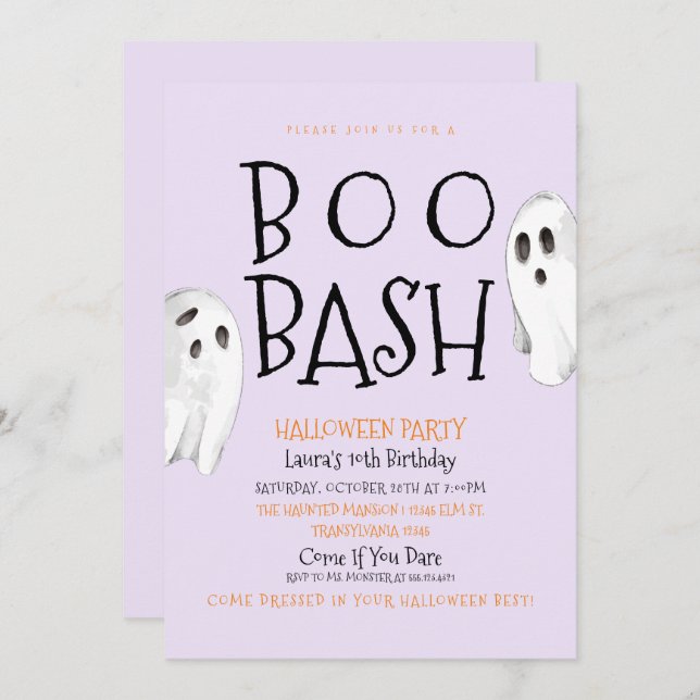 Ghost, Boo Bash Halloween-inbjudan Inbjudningar (Fram/baksida)