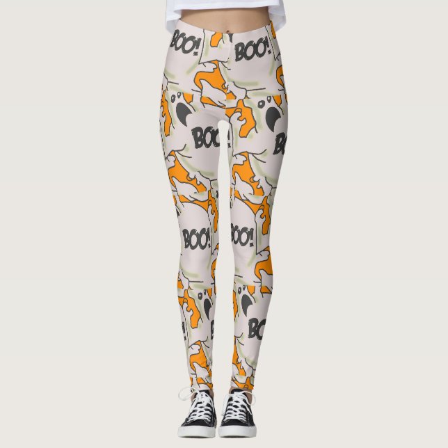 Ghost Boo orange Leggings (Framsida)
