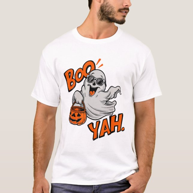 Ghost Boo Yah Funny Halloween Shirt Spooky Booyah T (Framsida)