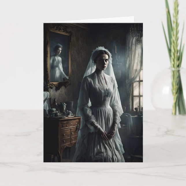 Ghost Bride och Spegel Halloween Kort (Framsida)