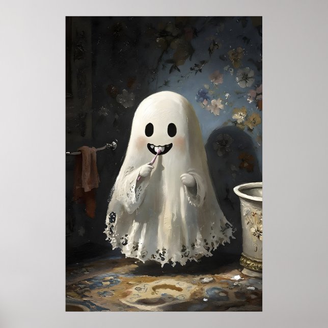 Ghost Brushing Teeth Bathtub Print, Bathroom Dark Poster (Framsidan)