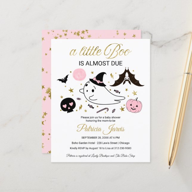 Ghost Budget Halloween Baby Shower-inbjudan (Fram/Back In Situ)