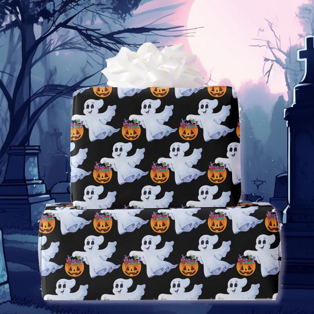 Ghost Bus eller godis Halloween Orange Black Presentpapper (Skapare uppladdad)
