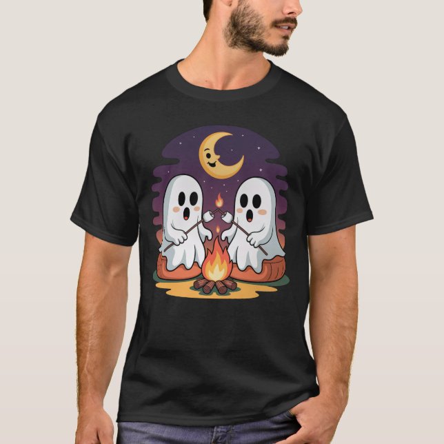 Ghost Campfire Marshmallow Cute Mysigt Halloween T Shirt (Framsida)