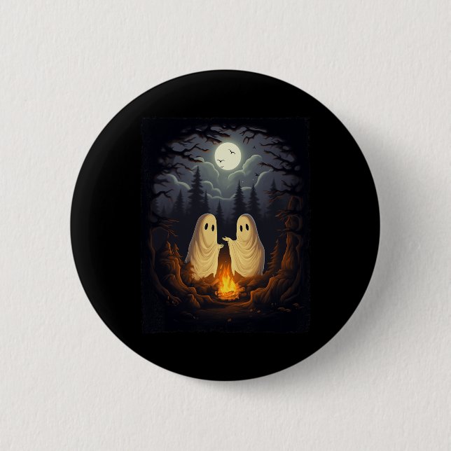 Ghost Camping Campfire Gothic Halloween Manar Wome Knapp (Framsida)