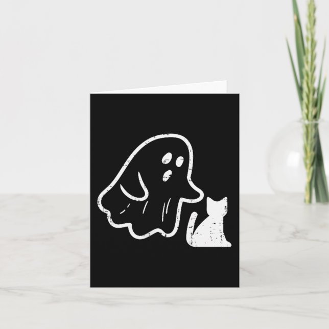 Ghost Cat Cket Funny Halloween Costume Men Women K Kort (Framsida)