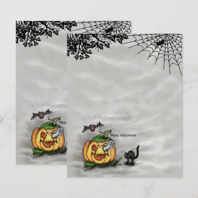 Ghost, Cat, Fladdermus och Pumpkin, Happy hallowee (Fram/baksida)