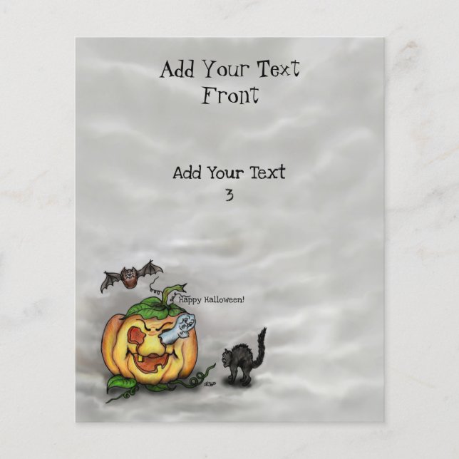 Ghost, Cat, Fladdermus och Pumpkin, Happy hallowee Flygblad (Framsidan)