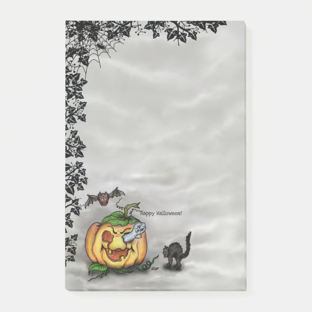 Ghost, Cat, Fladdermus och Pumpkin, Happy hallowee Post-it Block (Framsida)