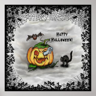 Ghost, Cat, Fladdermus och Pumpkin, Happy hallowee Poster