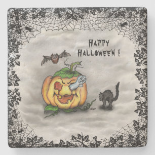 Ghost, Cat, Fladdermus och Pumpkin, Happy hallowee Stenunderlägg