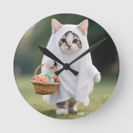Ghost Cat Flag - Halloween party  Rund Klocka