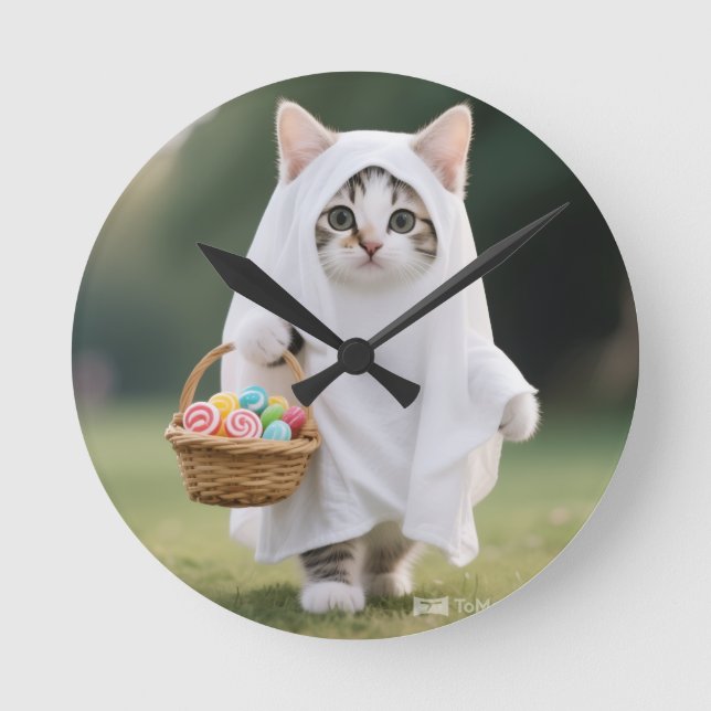 Ghost Cat Flag - Halloween party  Rund Klocka (Framsida)