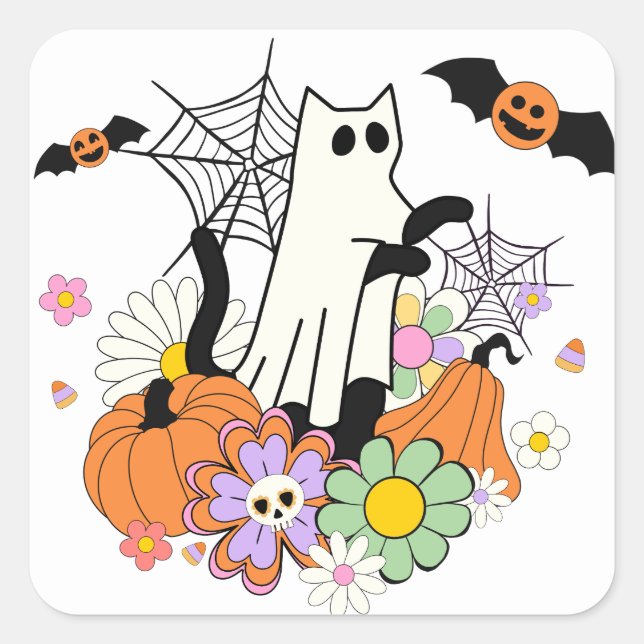 Ghost Cat Fyrkantigt Klistermärke (Framsida)