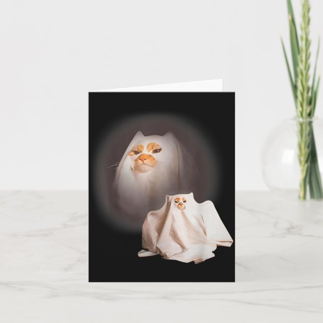 Ghost Cat Ghost Kitten Funny Cat Meme Halloween  Kort (Framsida)