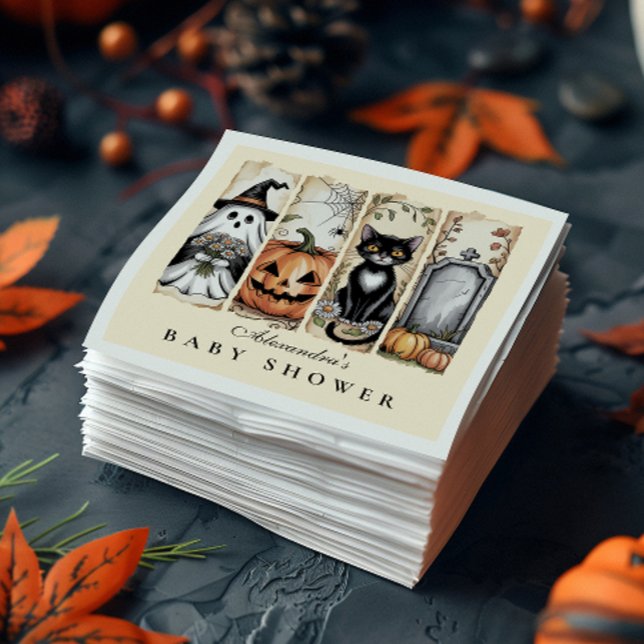Ghost Cat Gothic Halloween Baby Shower Pappersservett (Skapare uppladdad)