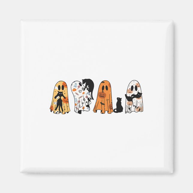 Ghost Cat Halloween Ghost Black Cat Spooky Season Magnet (Framsidan)