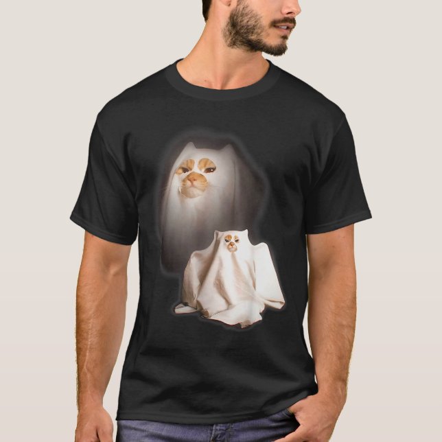 Ghost Cat Meme Funny Halloween Men Women Kids  T Shirt (Framsida)