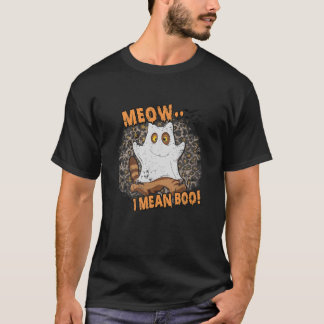 Ghost Cat Meow I Elak Boo Pumpkin Måne Halloween T Shirt