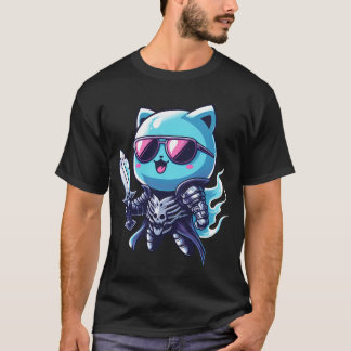 Ghost Cat Mythical Skull Armor med sword & Shades T Shirt