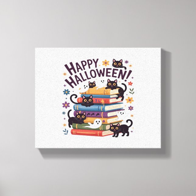 Ghost Cat Reading Bokar Älskare presenterar Hallow Canvastryck (Framsida)