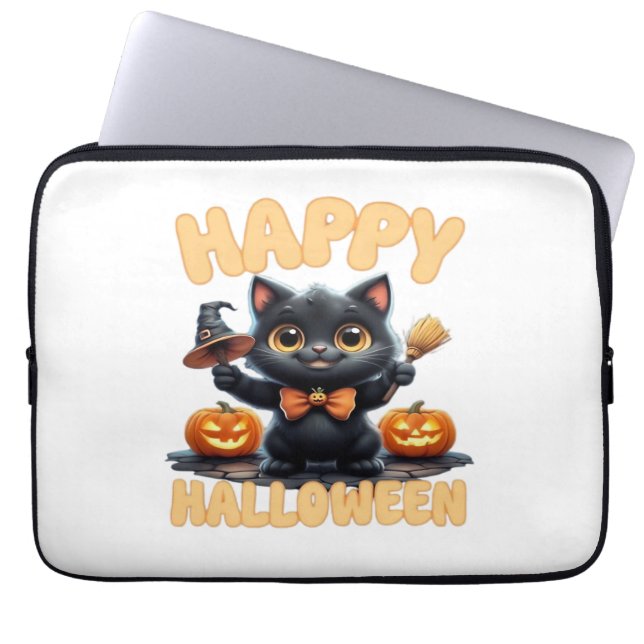 Ghost Cat Tee, Halloween Shirt, Spooky Cute, Unise Laptop Fodral (Framsidan)