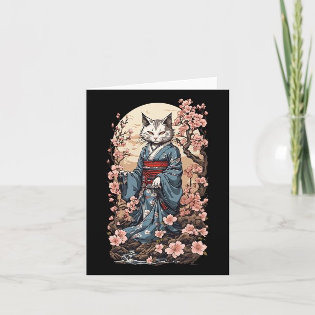 Ghost Cat with Kimono Japansk Yokai Folklore Desi Kort (Framsida)