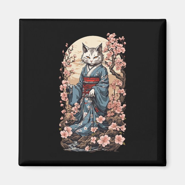 Ghost Cat with Kimono Japansk Yokai Folklore Desi Magnet (Framsidan)