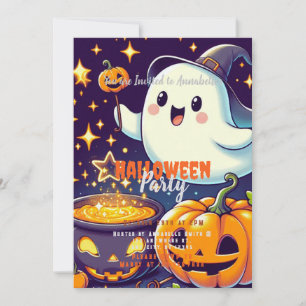 Ghost, Cauldron, Pumpkin, Stars Halloween fest Inbjudningar