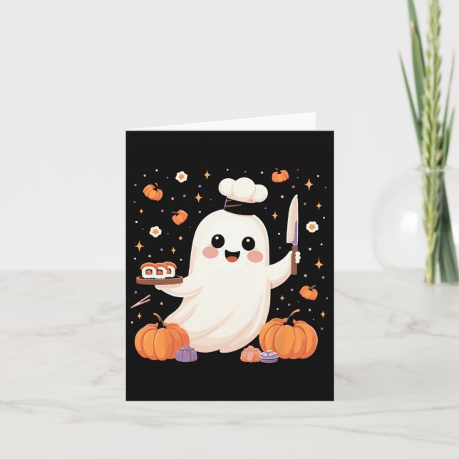 Ghost Chef med Sushi Tray Funny Halloween Spooky Kort (Framsida)