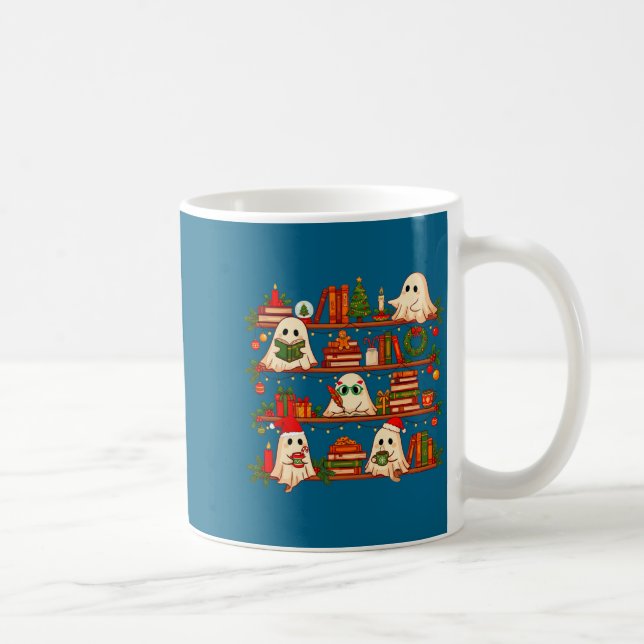 Ghost Christmas Hat Reading Book Bookshelf Lover L Kaffemugg (Höger)
