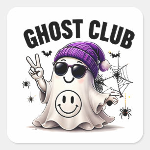 Ghost Club Roligt Leende Spöke Halloween Fyrkantigt Klistermärke