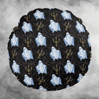 Ghost, Cobwebs & Candelabra Halloween Gothic Black Rund Kudde