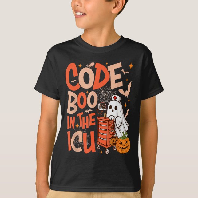 Ghost Code Boo In The Icu Nursing Nurse Halloween  T Shirt (Framsida)